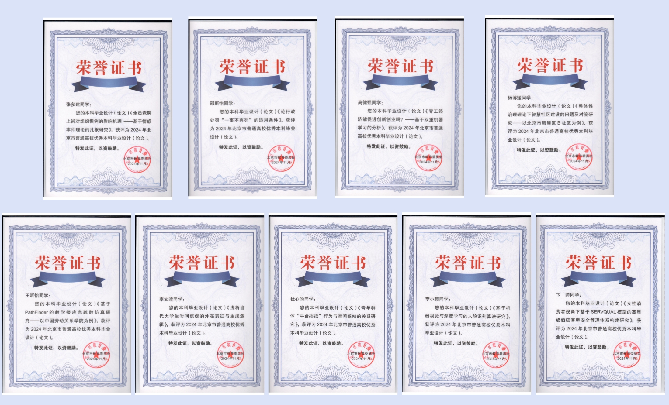 我校师生喜获2024年北京市普通高校优秀本科毕业设计(论文)奖项